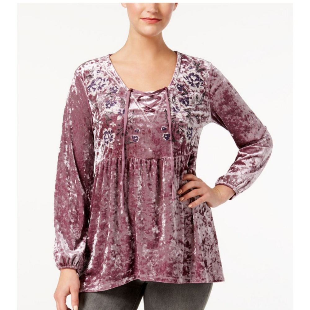 NWT Style & Co Boho Velvet Peasant Top